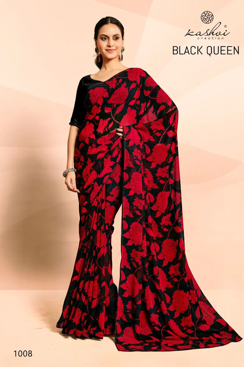 Black Queen By Kashvi Georgette Fancy Sarees Wholesale Market In Surat